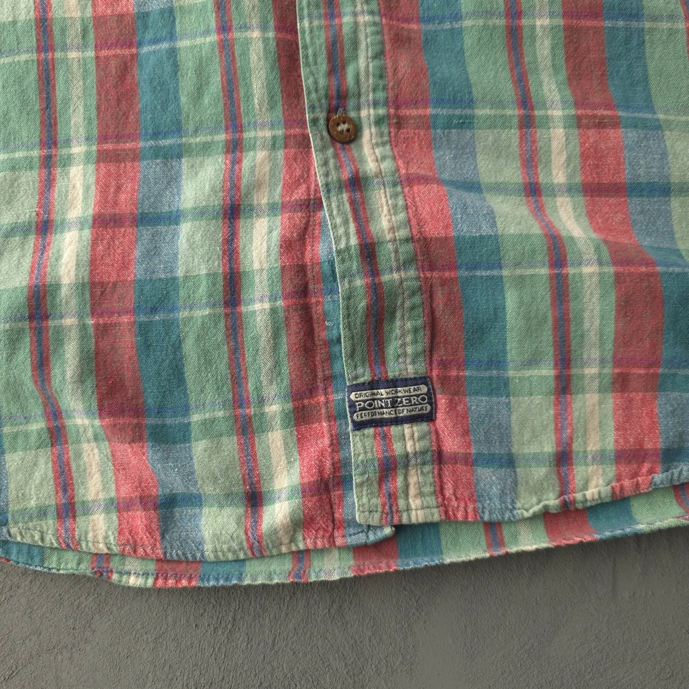 Vintage 90s Point Zero Green Plaid Button Up Shirt Large Long Sleeve - Picture 5 of 12